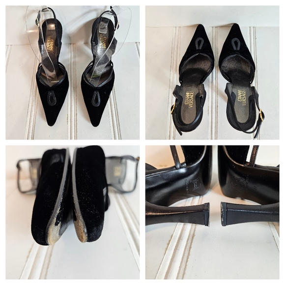 Gianni Versace Vintage Black Velvet Slingback Stiletto Heels 37 - Picture 9 of 16